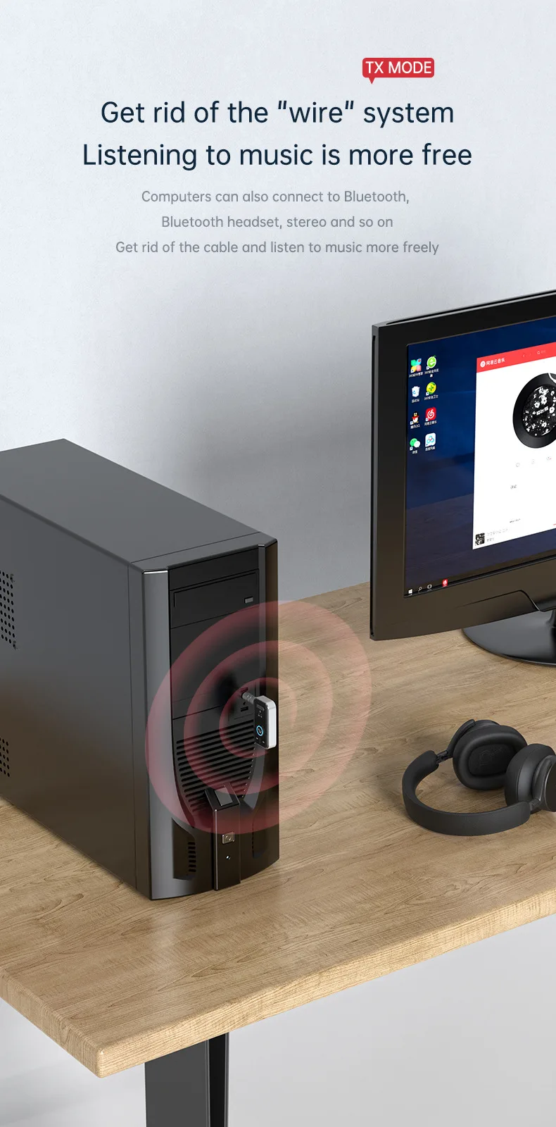 Bluetooth 5.3 Adapter Sender Empfänger Kabelloser Audio-Adapter für Auto Musik Kopfhörer Lautsprecher AUX Audio-Adapter mit 3,5mm Anschluss – Detail 4