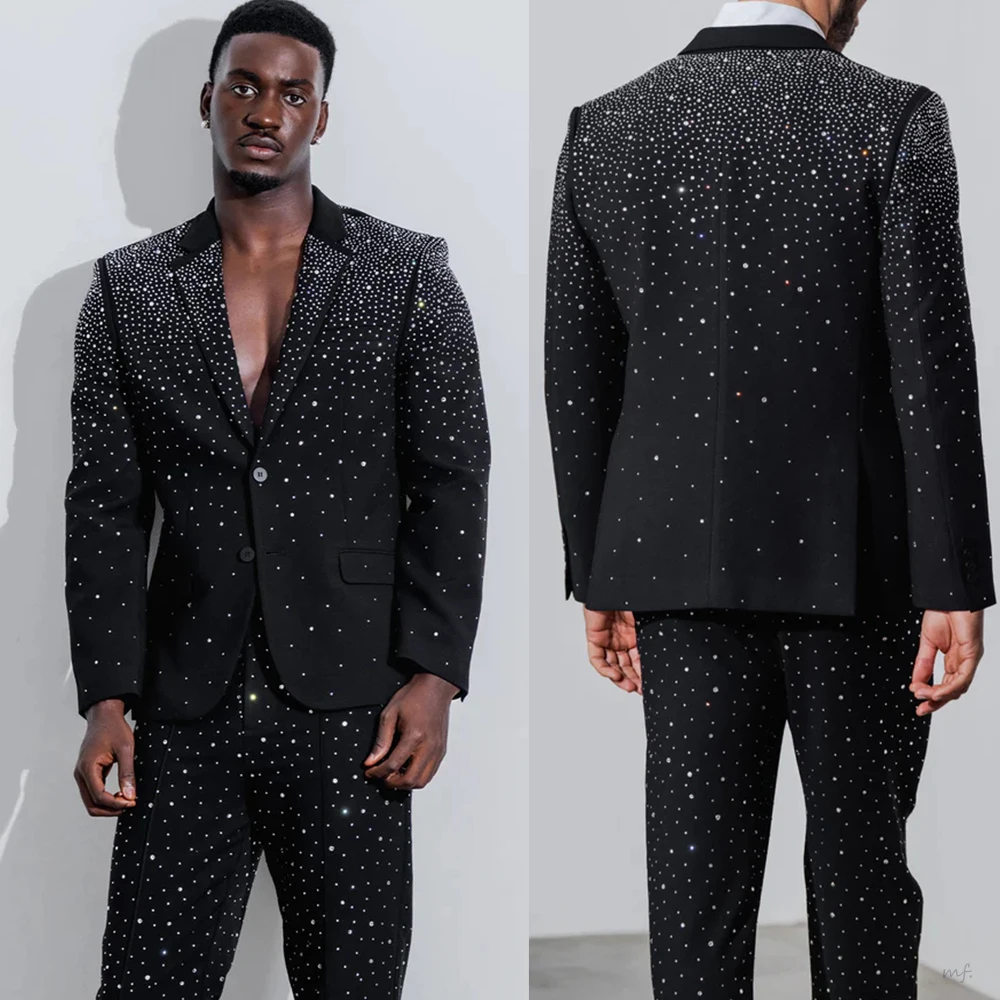 Klassieke Hot Fix Wedding Suits Voor Bruidegom Notched Revers Single Breasted Tuxedos 2 Stuks Jas Broek Avondfeest Prom Aangepaste