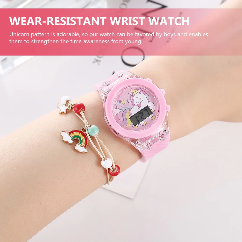 1 Juego de reloj brillante con dibujos de unicornio, reloj electrónico resistente al agua ajustable para pequeños