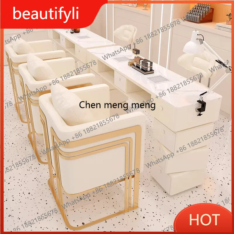 A139 Nordic Cream Style Nail Tables Modern Marble Vacuum Cleaner and Socket Equipped Manicure Table Nail Salon Furniture