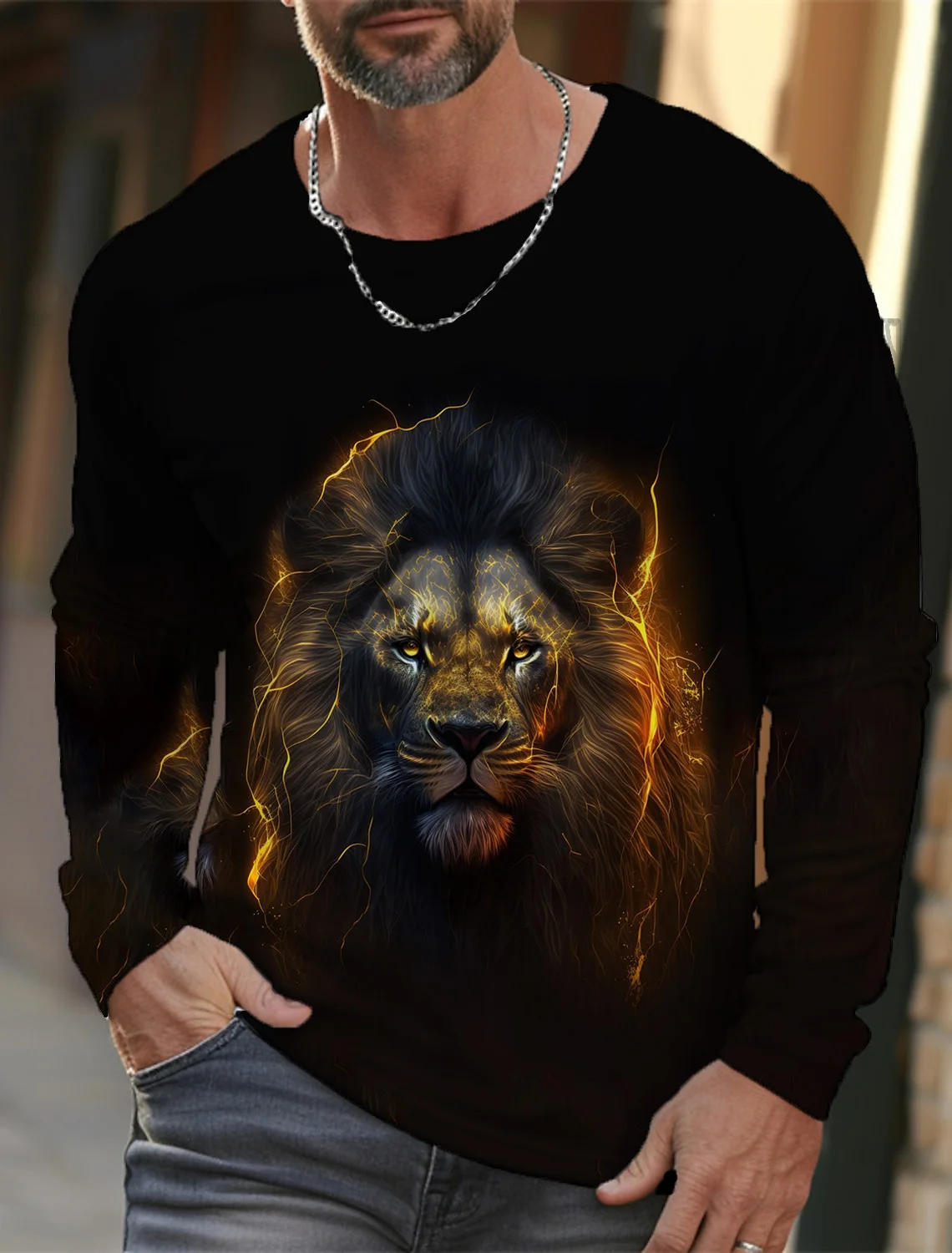 Vintage men\'s Long Sleeve t-shirt men\'s Casual Top Fashion trackwear Crown Aristocratic Lion Animal 3D Full Print Clothing
