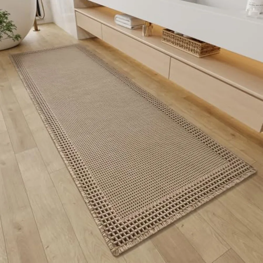 

Waffle Bathroom Runner Rugs, Super Absorbent Bath Mat Non Slip Washable Quick Dry, Upgraded Ultra Soft Boho Bath Rugs with Tass