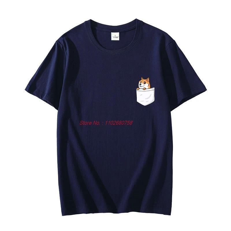 

Мужская забавная классическая футболка Shiba Inu, японская рубашка с карманом для собак Doge с короткими рукавами, хлопковая футболка, футболки с рисунком, футболка с круглым вырезом