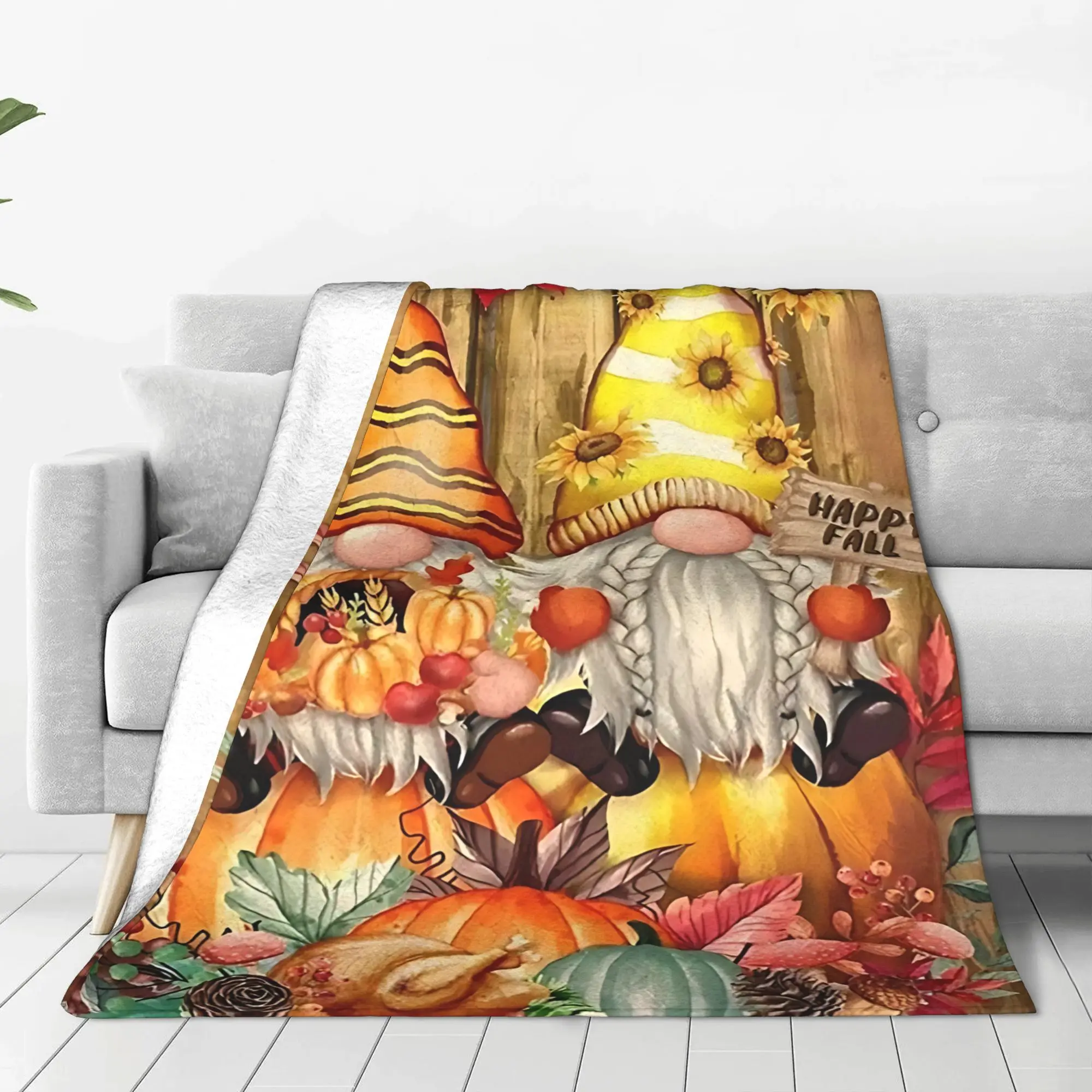 1PC Home Farmhouse Pumpkin Fall Blanket Throw Blanket  Novelty Warm Blanket All Season Gift for Happy Halloween Give Thanks
