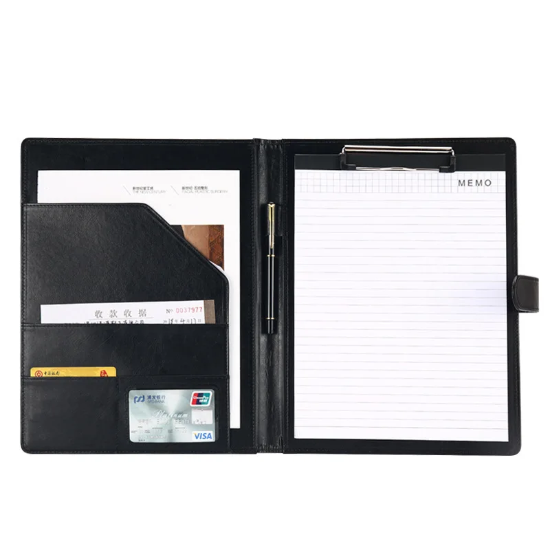 A4 PU Leather Padfolio Portfolio Folder, Business Resume Organizer  Office Interview Writing Notepad Folder for Men Women