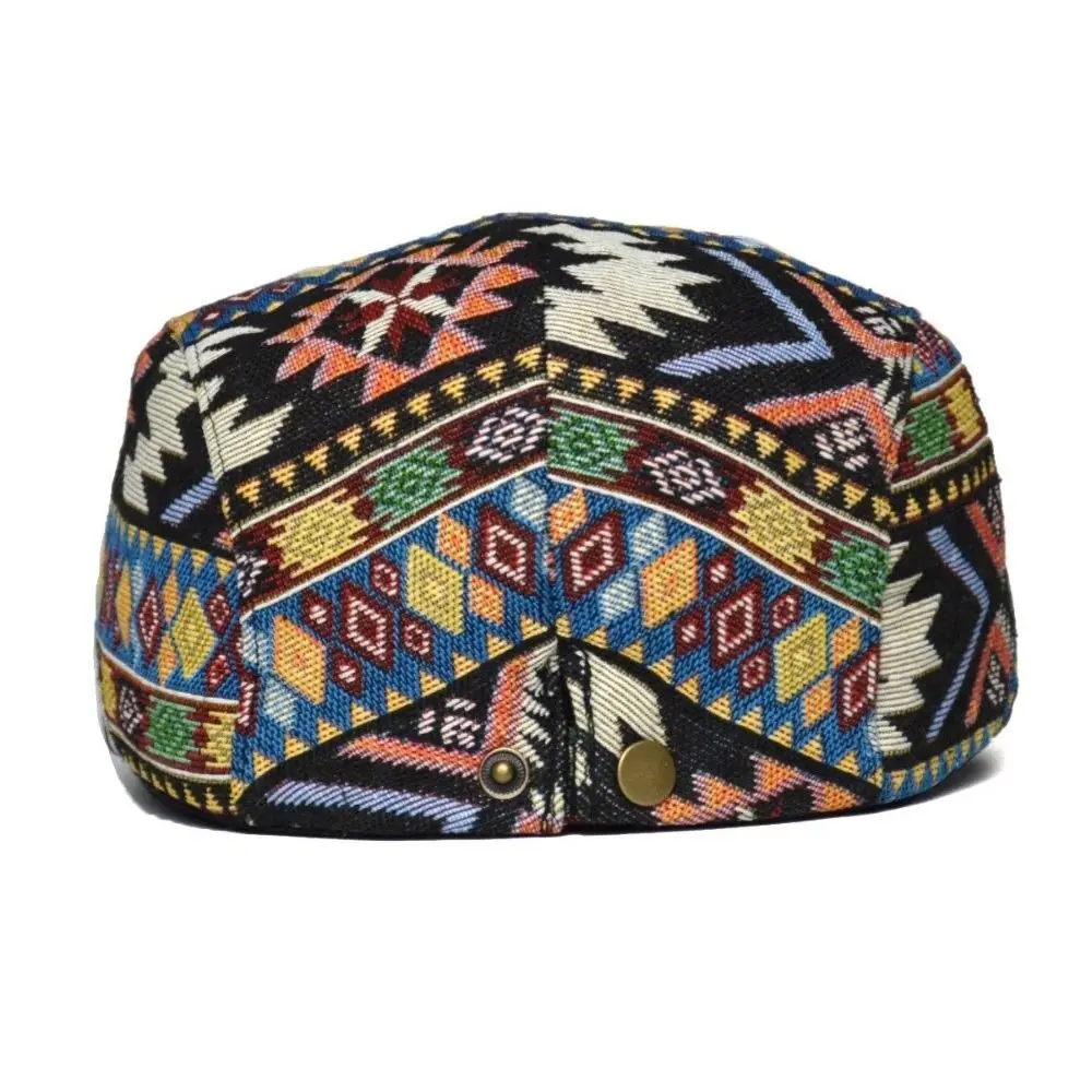 

Fashion Headwear Jacquard Retro Beret Ethnic Embroidery Lightweight Flat Cap Adjustable Baseball Cap Unisex