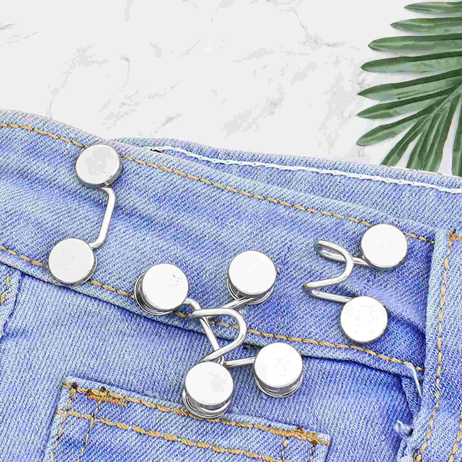 

4 Pcs Silver Stainless Waist Adjusting Buttons No Sew Tightener Buckle Reusable Pin for Pants Adjustable Pant Waist