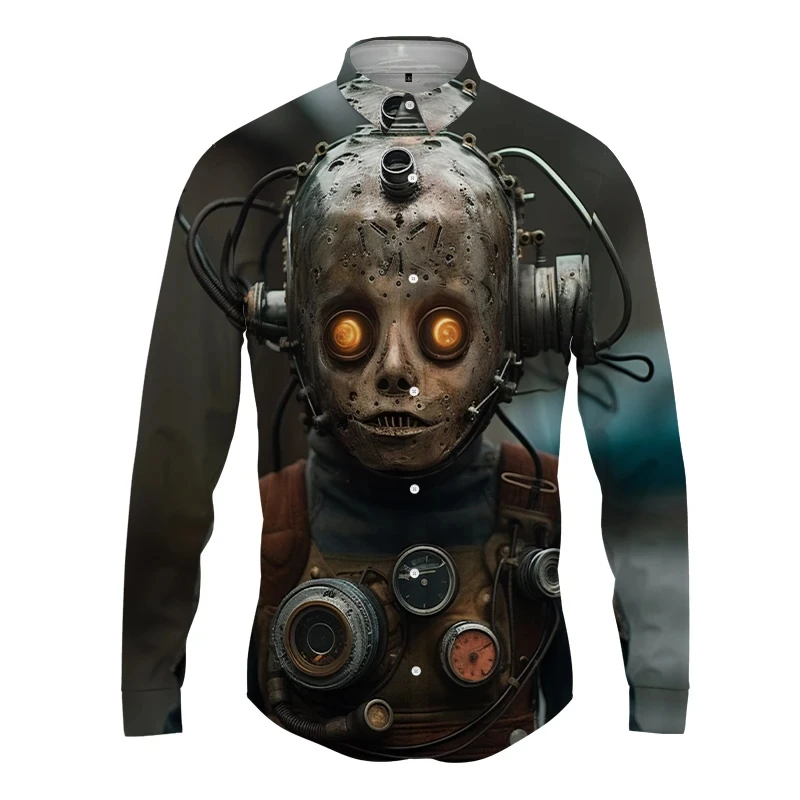 

Street Getter Wind Men's Long -sleeved Shirt 3D Horizontal Portrait Printing Shirt Spring And Autumn Fashion Gothic Men's Shirt