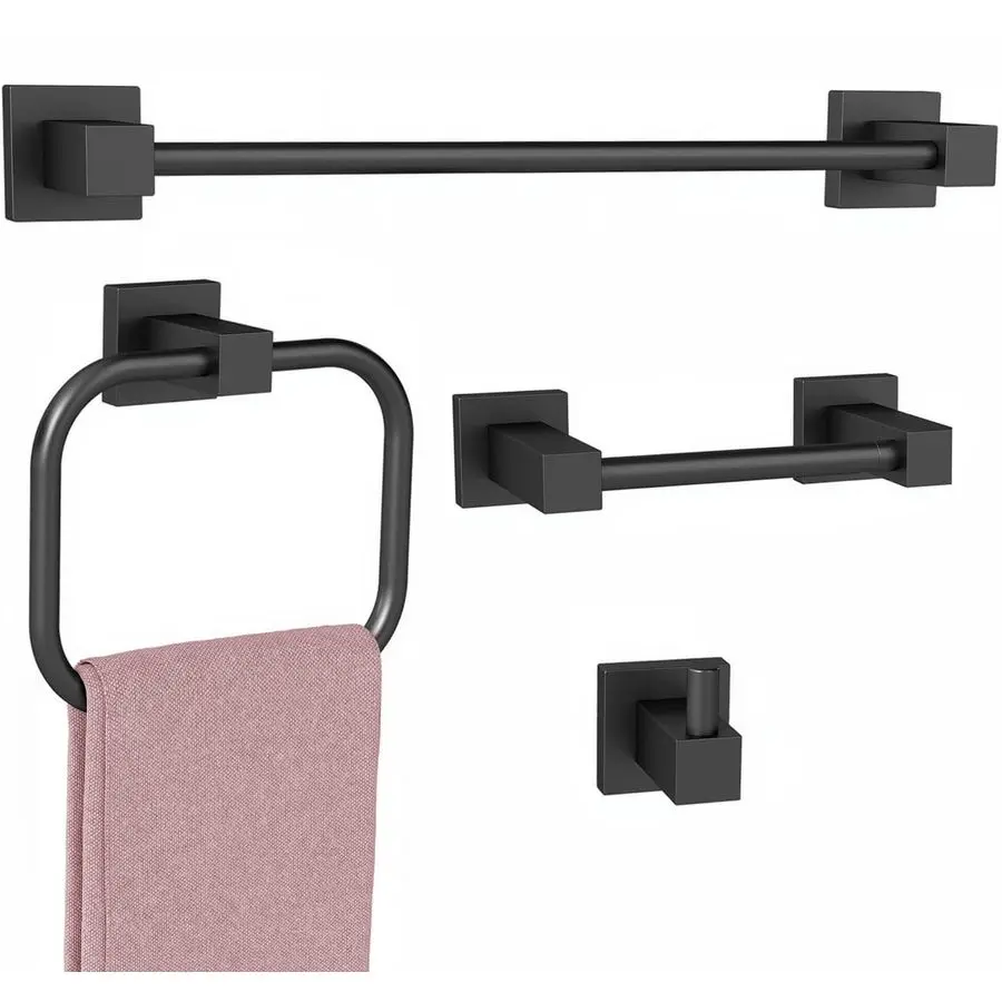 

Black Bathroom Accessories Set, 4 Pieces Bathroom Hardware Set with Towel Racks for Bathroom,16 Inch Towel Bar, Stainlless Steel