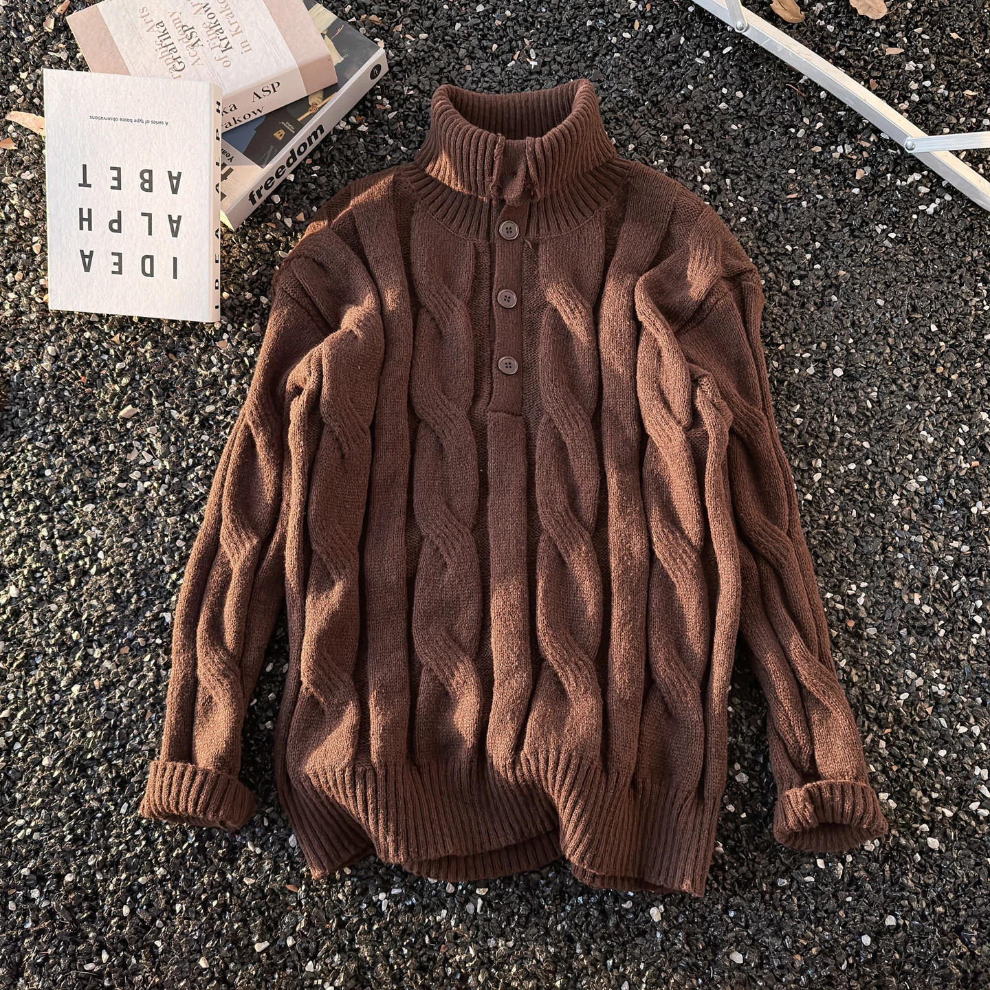 

American Retro Knitted High Collar Sweater Men's Loose Heavy Lazy Knitting Base irt Youth Vitali Sle Spring Casual Wear