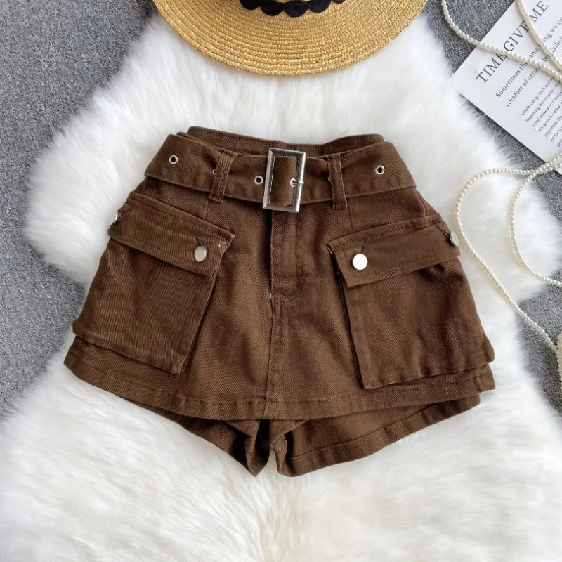 American Retro Hot Girl Denim Shorts Workwear Style Culottes Female High Waist Slimming Versatile Denim Shorts Women Exquisite