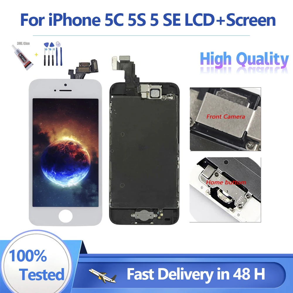 

New Display for iPhone 5 5C 5S 5SE LCD Display Full Assembly LCD Touch Screen Digitizer Full Replacement Pantalla+Button+Camera