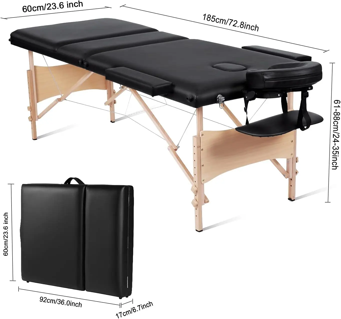 Mesa de massagem cama de massagem chicote profissional 84 "portátil mesa de tratamento de spa facial 3 dobras altura ajustável