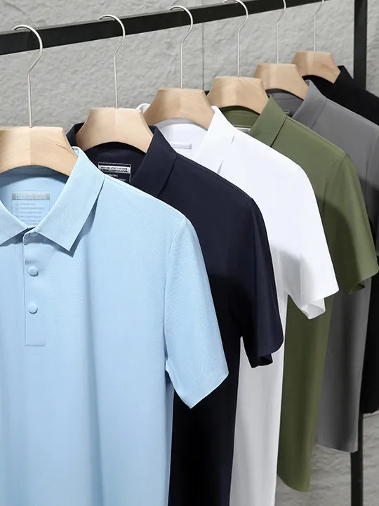 Cool Feeling Golf Series Men's High End Laser Cut Seamless Glued Quick Dry Short Sleeve  Shirt Standard Fit Nylon Fabric