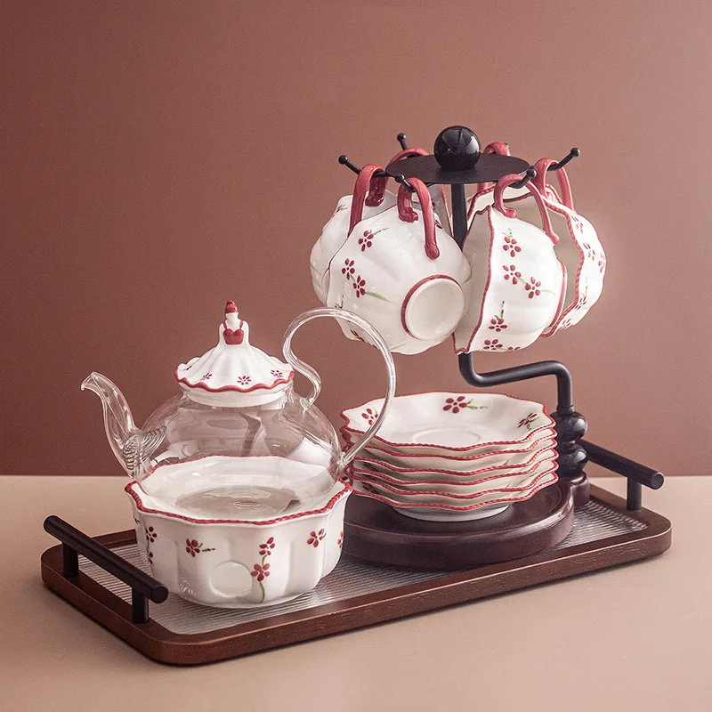 Small fresh tea set Festive flower tea tea set Cup set Coffee cup Heated teapot Drinking cup Household