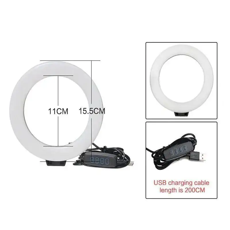 6 Inch LED Ring Selfie Light With Tripod Stand USB Plug Dimmable Photography Lighting Phone Shooting For Video Youtuber Vlog Set