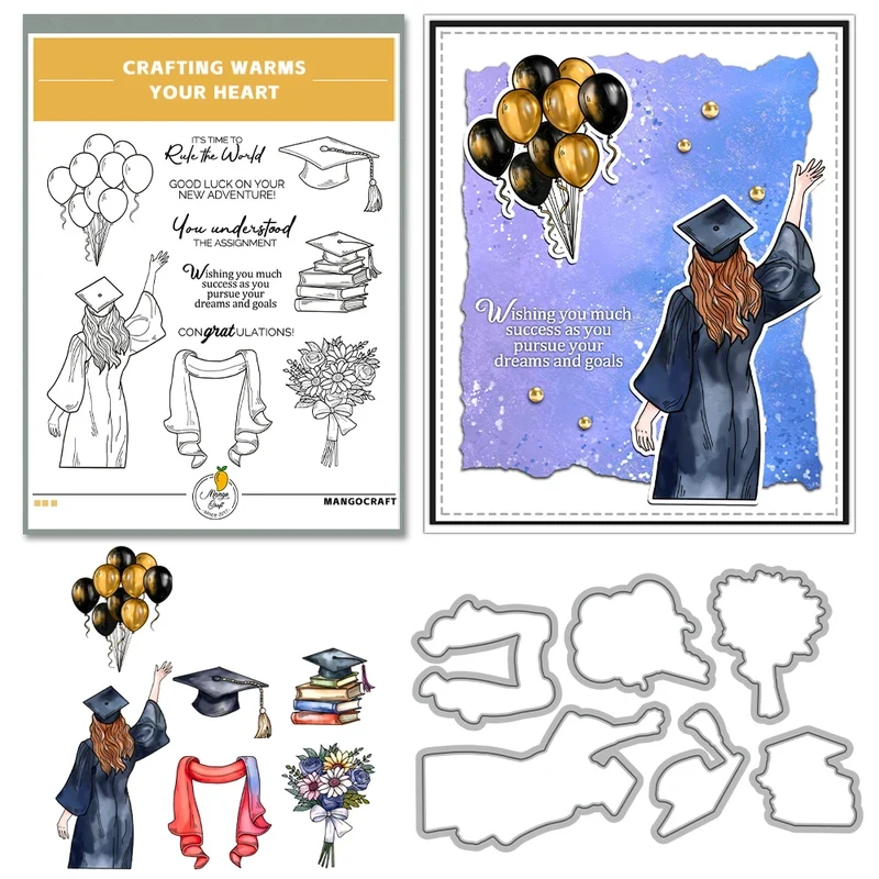 Graduation Season Girls In Suit Cutting Dies Clear Stamp DIY Scrapbooking Metal Dies Silicone Stamps For Cards Albums