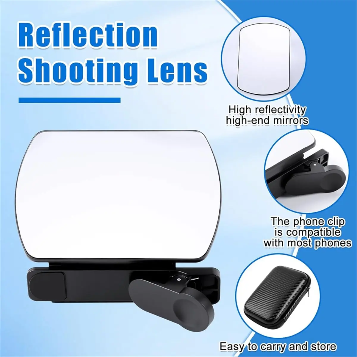 #95Q Smartphone Camera Mirror Reflection Clip Kit for Back Camera A,Smartphone Camera Reflection Lens,(Black)