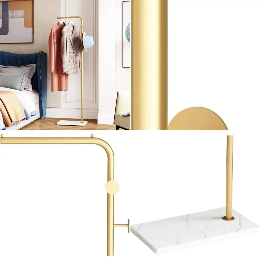 

Freestanding Gold Coat Rack with Marble Base and Umbrella Stand for Hallway, Entryway, Office, and Bedroom