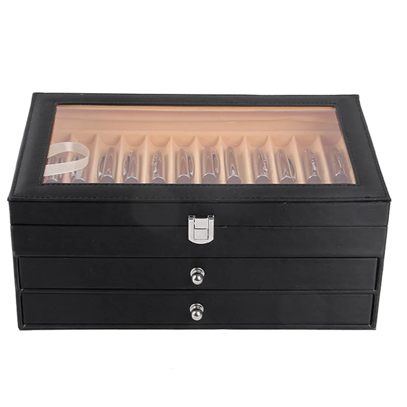 A88M 36 слотов, деревянный ящик для хранения ручек, роскошный 3-слойный чехол для ручек из искусственной кожи, чехол для фонтана со стеклянным окном, органайзер для коллекции ручек 1