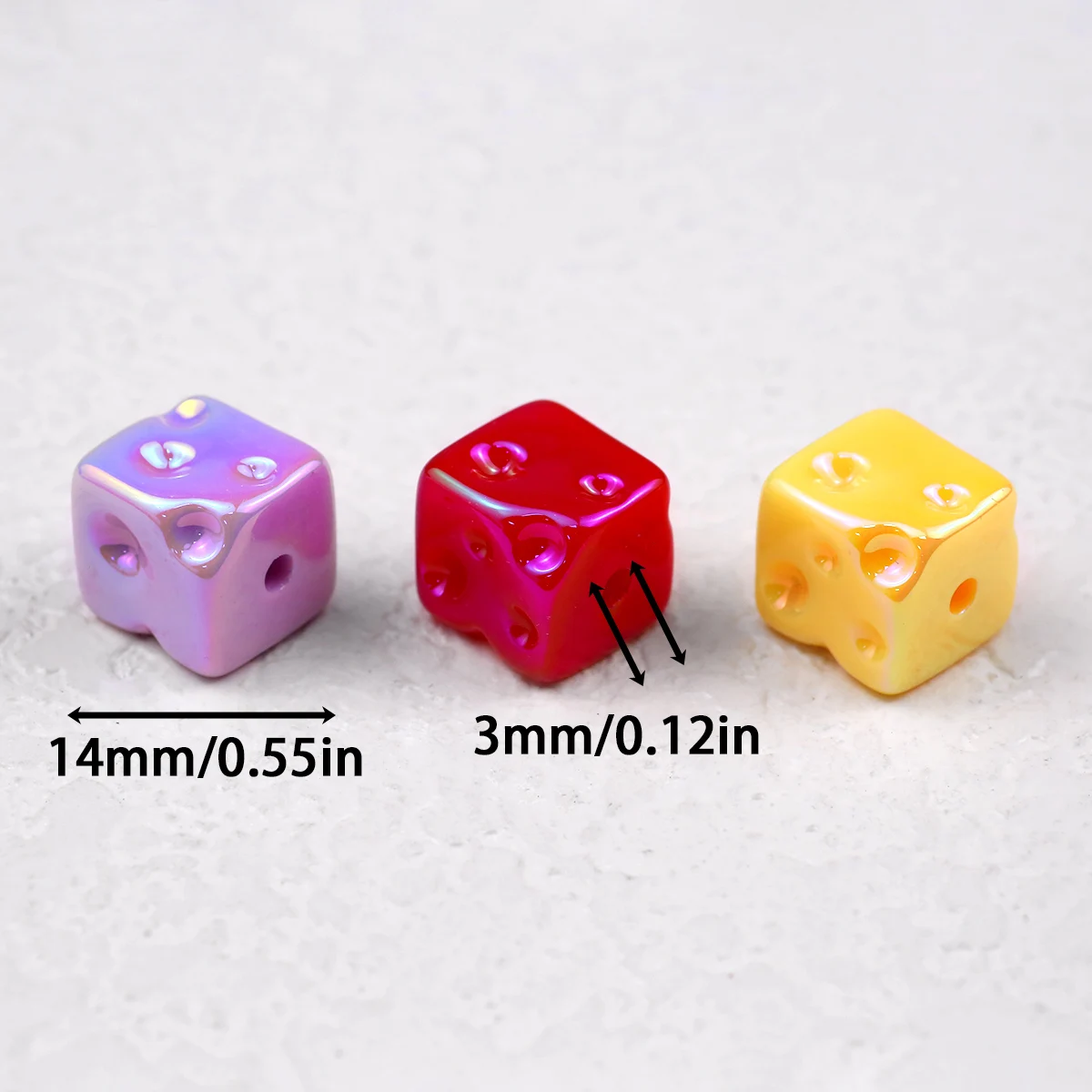 UV Acrylic 14mm Square Cheese Block Mixed Color Spacer Loose Beads For Jewelry Making Earrings Cell Phone Chain DIY Accessories