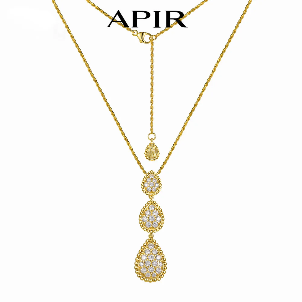 

APIR 18K Gold Plated 5A Zircon Large Water Drop Pendant Necklaces for Women Full Diamond High Quality Luxury Jewelry Ladies Gift