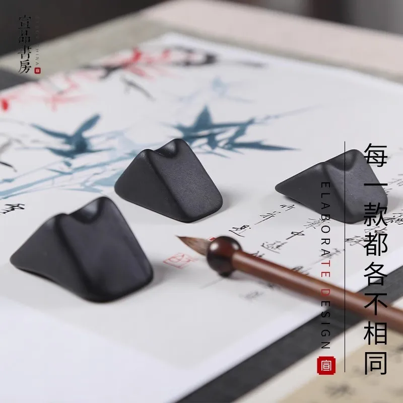 Multifunctional Inkstone with Brush Rest, Chinese Style Calligraphy Stone for Brush Pen Holder and Desktop Decoration