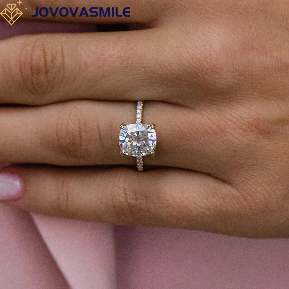 JOVOVASMILE Gra Certified Moissanite Rings 2.8 Carat Center 9x8mm Crushed Ice Cushion Cut 14k 18k Gold Wedding Jewelry