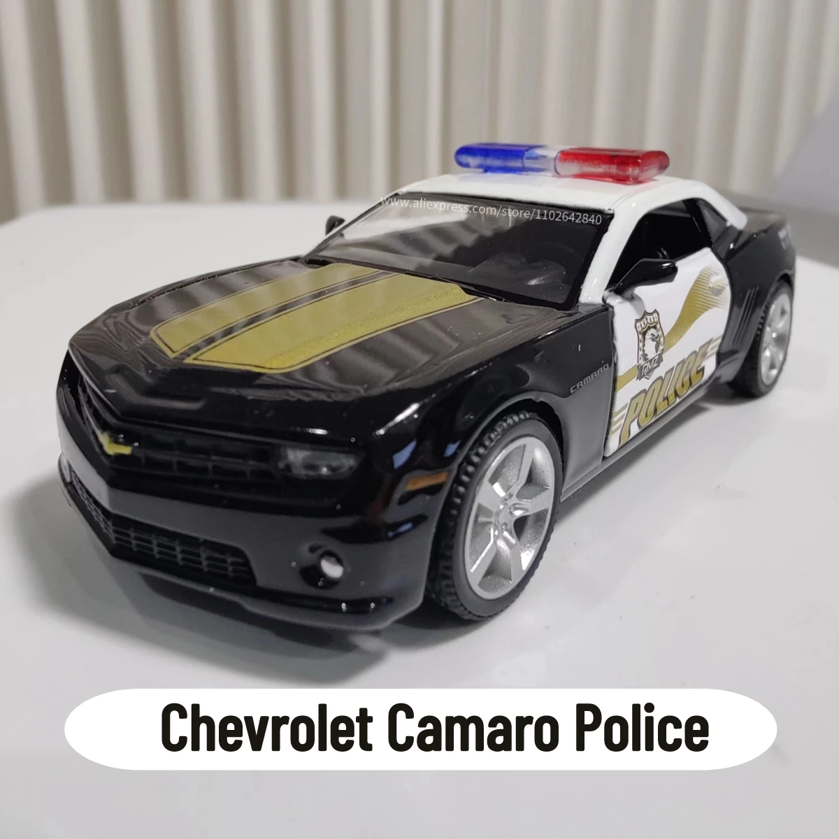 1:36 Chevrolet Camaro Police Car Model Replica Scale Metal Miniature Art Home Decor Hobby Lifestyle Xmas Kid Gift Toy Collection