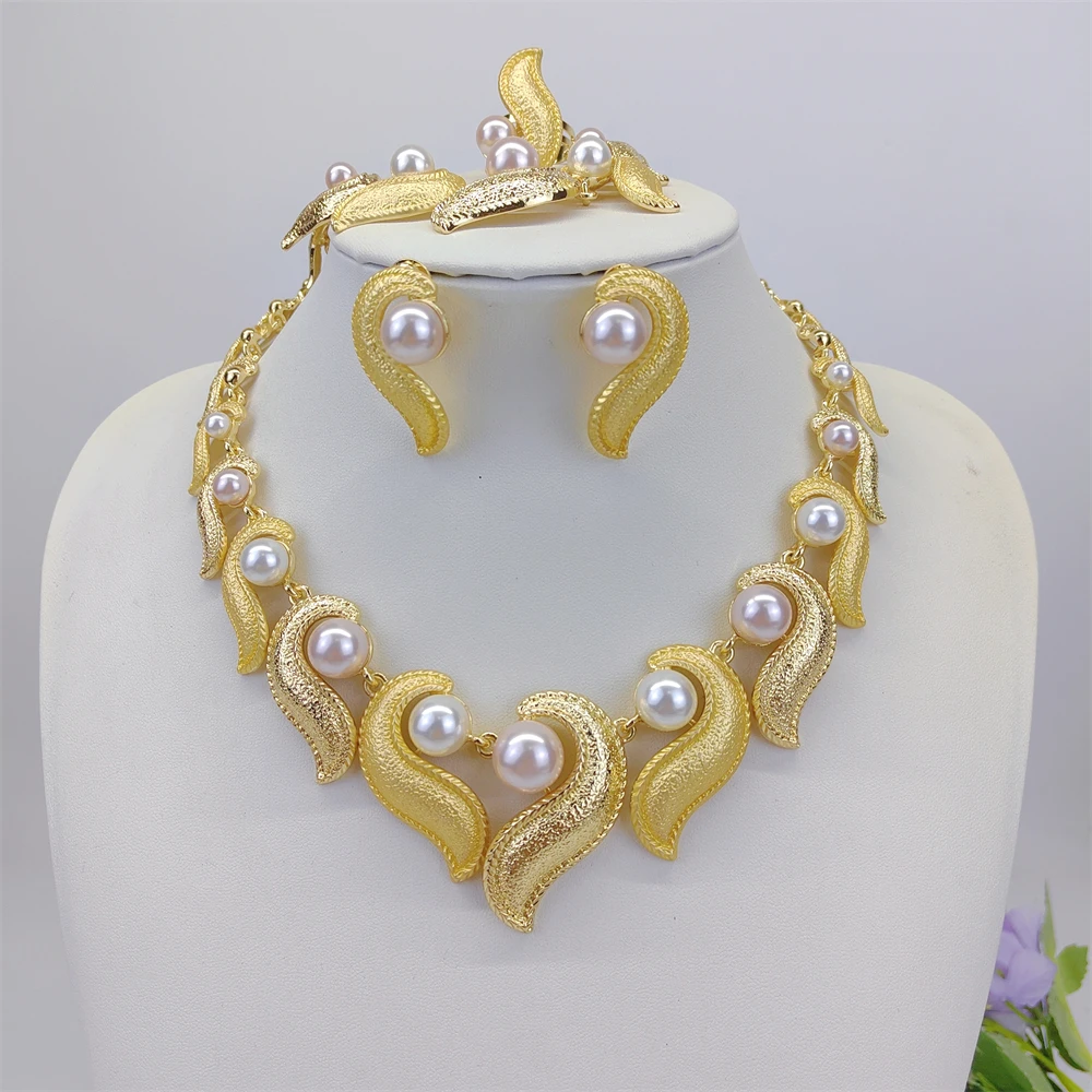 ESALE 4Pcs Freshwater Pearl Jewelry Set Unique Italy 18K Gold Plated Water Drop Jewellery For Women Wedding Gift 2026 New
