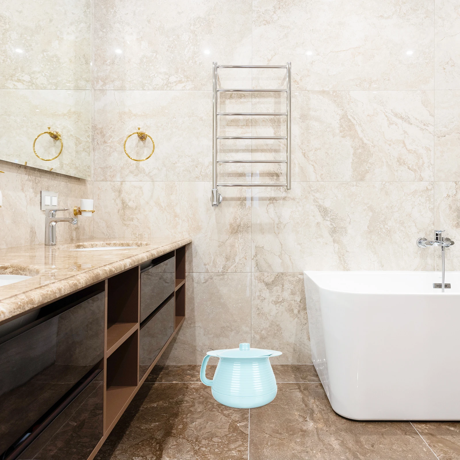 

1pc Thickened Portable Urinal Pan For Elderly Adult Handheld Potty With Lid Non-Slip Base Spittoon Home Chamber Pot Durable