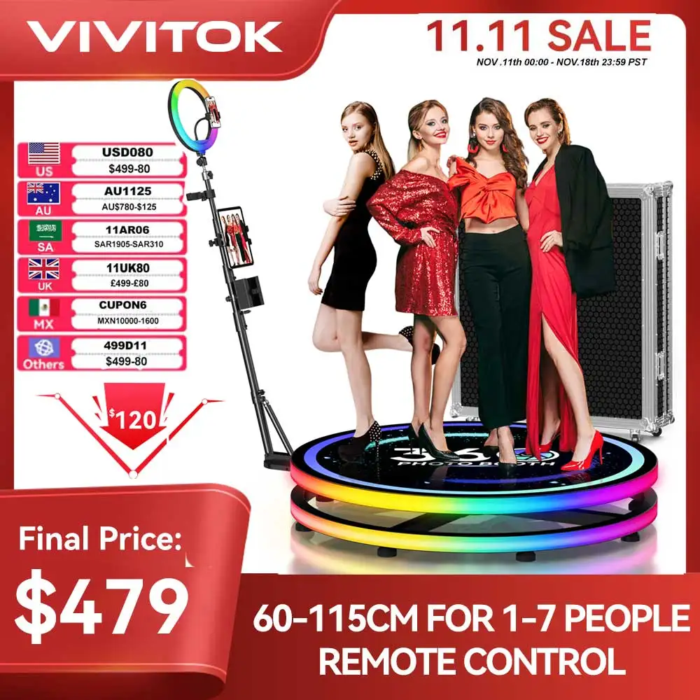 Selfie 360 Photo Booth Machine with App Control 360 Rotating Degree with RGB Ring Light 360 Photobooth for Party Christmas Event