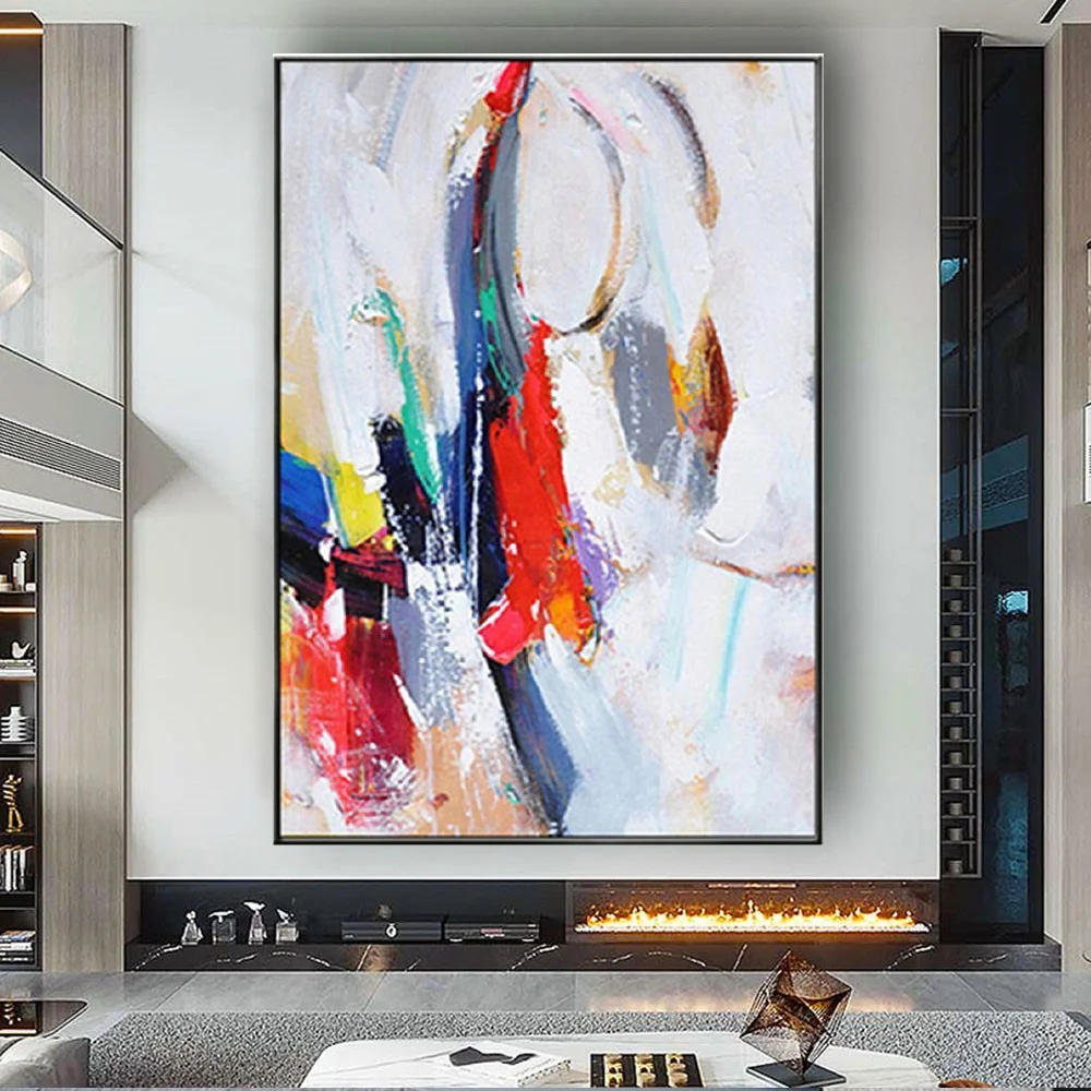 

Office Wall Art Picture Abstract Mural Canvas Oil Painting Blue And White Red Hand-Painted Paintings Decor Living Room Salon