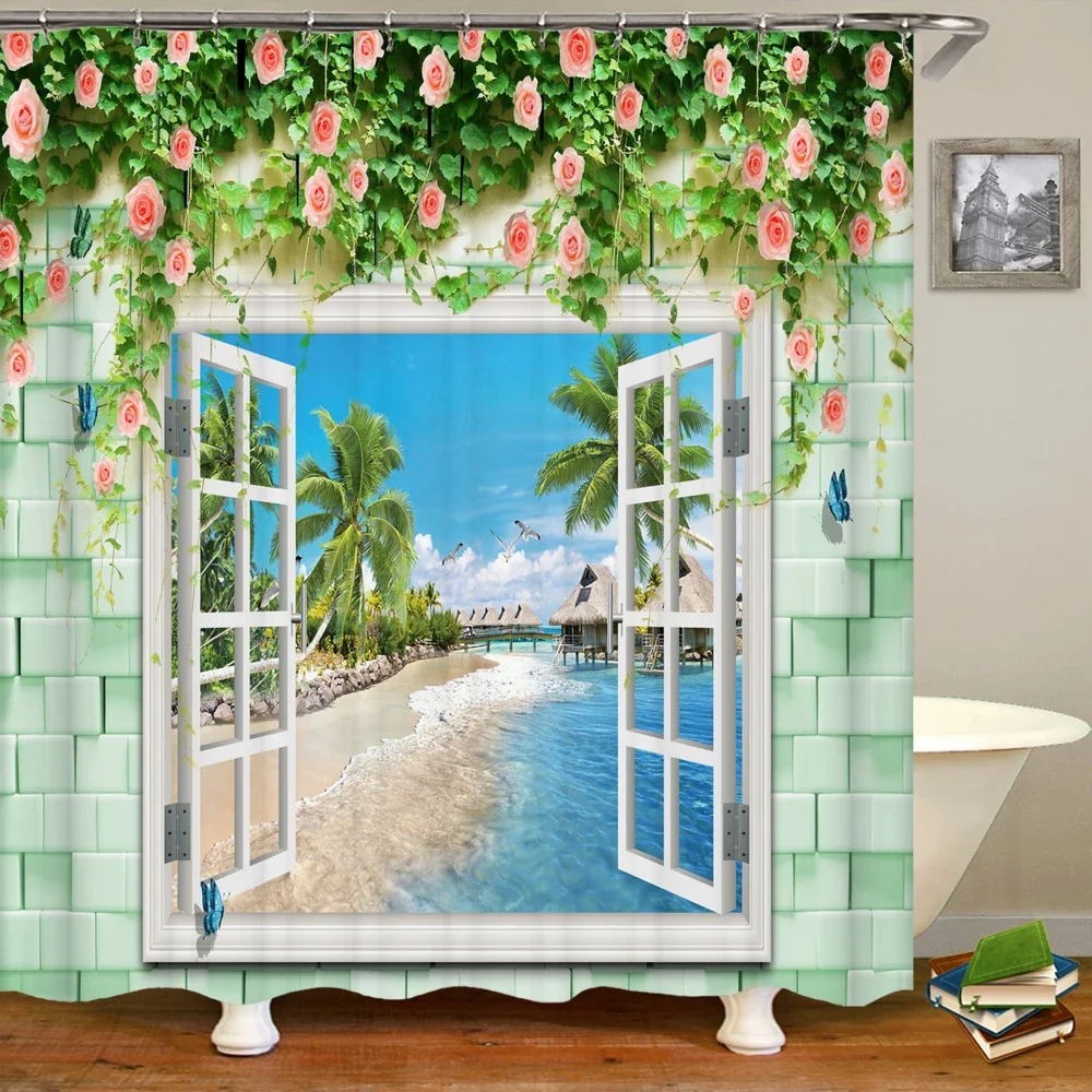 High Quality Washable Shower Curtain Natural Scenery 3D Waterproof Fabric Bathroom Decor Large 240X180 Printed Shower Curtain