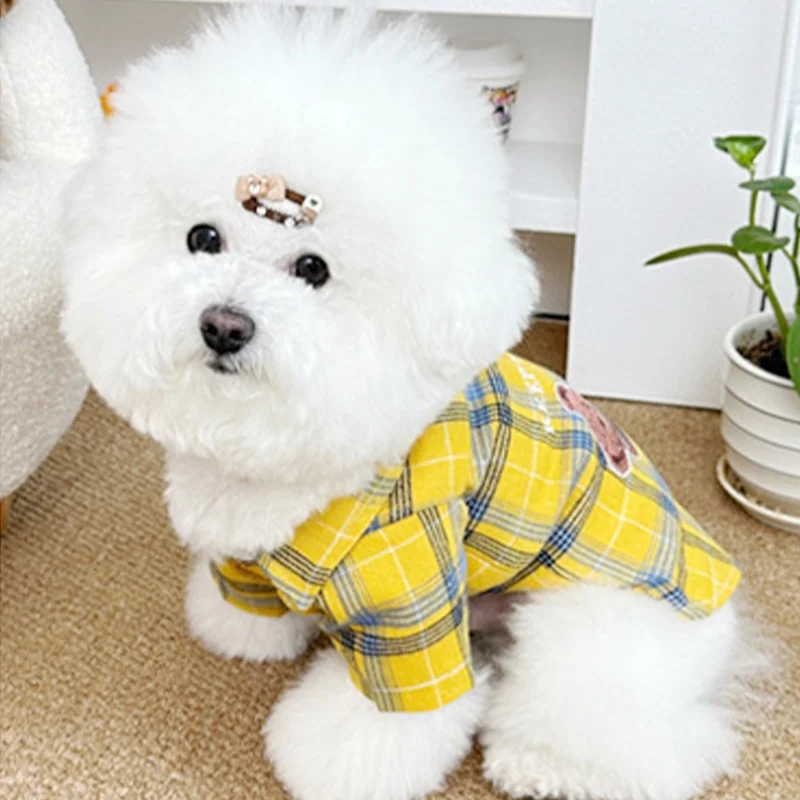 Autumn Pet Dog Clothes Classical Plaid Dog Shirt Bear Pattern Puppy Coat Cute Cat Shirt Pet Sweatshirt Chihuahua Yorkies Costume