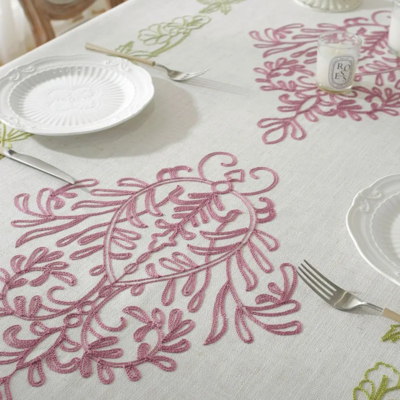 New Three-dimensional Embroidered Dining Table Cover Cotton Linen Baroque Style Tablecloth, Light Luxury High-end Tablecloth