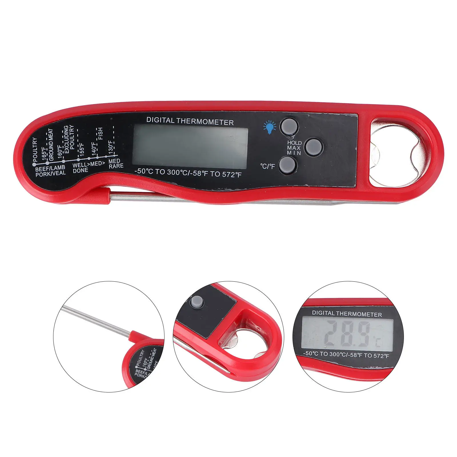 1Pcs Digital Meat Thermometer for Grilling Bbq Cooking Instant Read Food Temperature Probe with Backlit LCD Red Display Kitchen