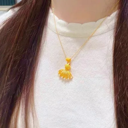 

High quality pure gold 999 filigree goldfish necklace AU999 Koi carp necklace versatile 24K necklace for women real gold