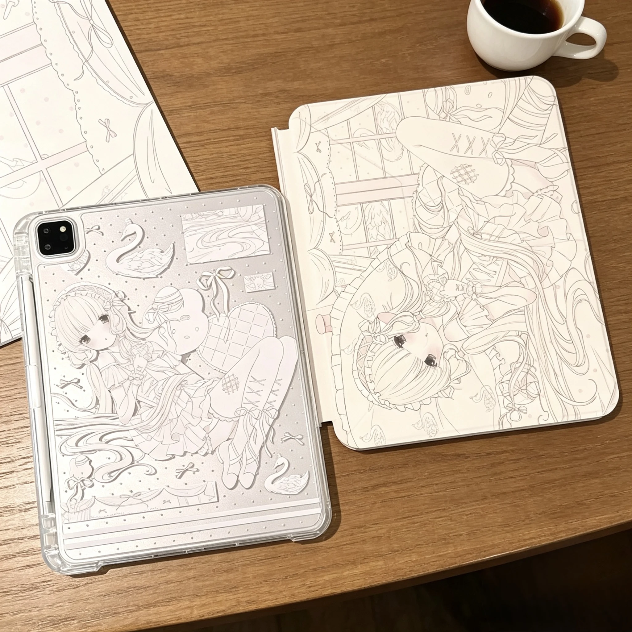 

Suitable for iPad protective cases, the Y+ three-fold pull-out sliding rail model with a pen slot and a flat shell