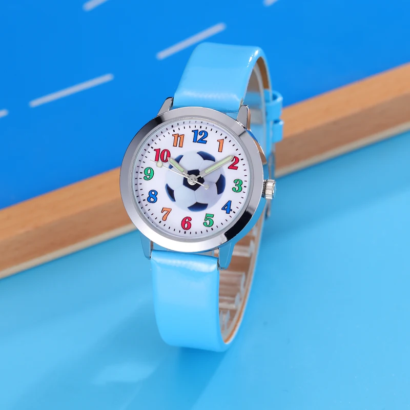 Fashion children's boys girls sports football wrist watches little baby learn time toy balls leather watch Luminous hands clock