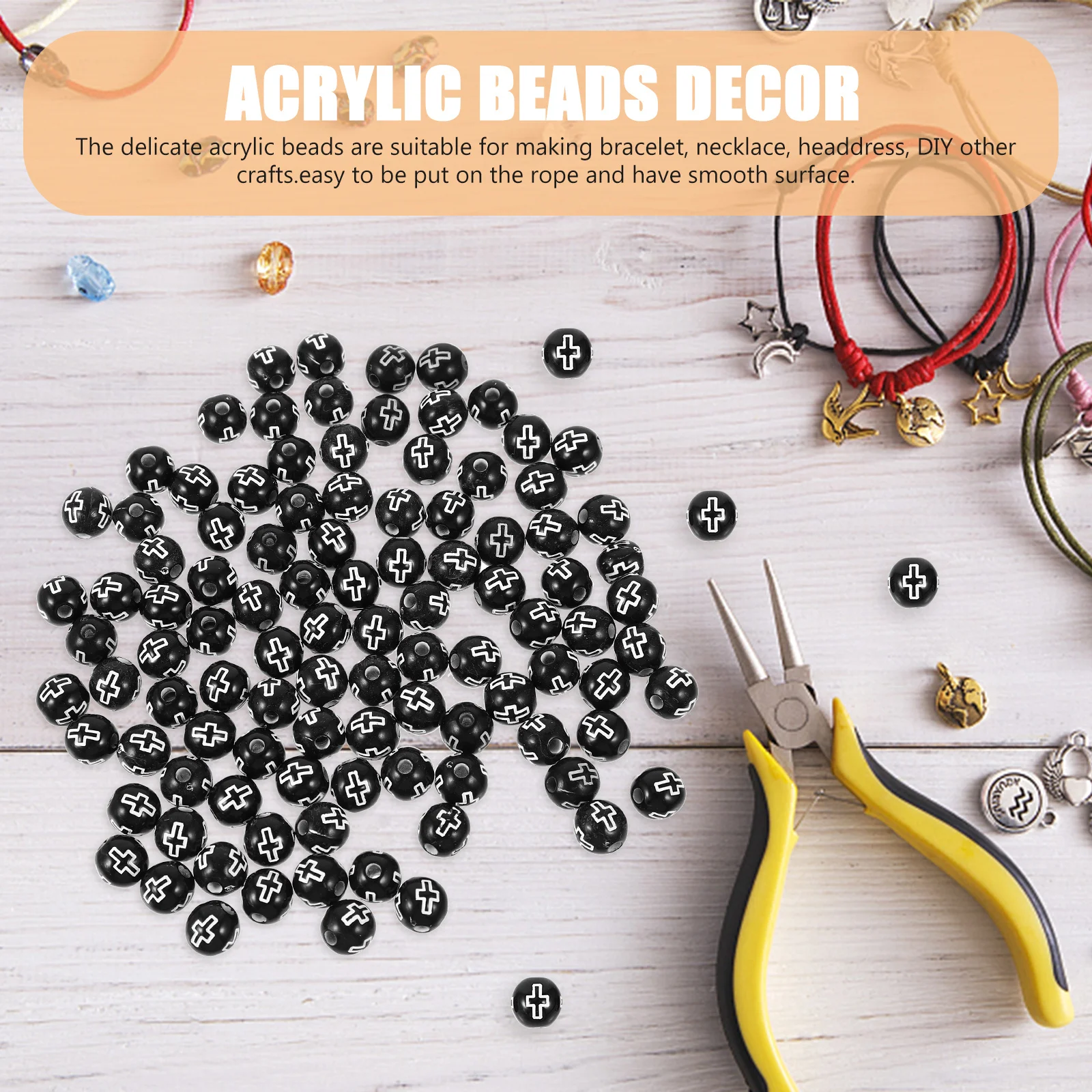 

500pcs Acrylic Spacer Cross Pattern Diy Jewelry Craft Beads For Bracelet Necklace Decor Accessories Loose Round Beads