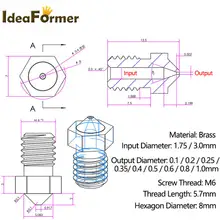 V6 M6 Brass Nozzles 0.2-1.0mm Pack #4