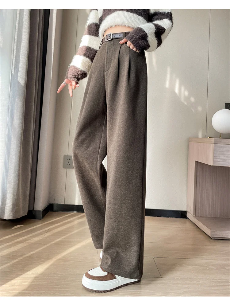 2023 Autumn and Winter New Wool Blended Wide-Leg Pants Straight Mopping Pants High Waist Slim Lengthened Casual Pants for Women