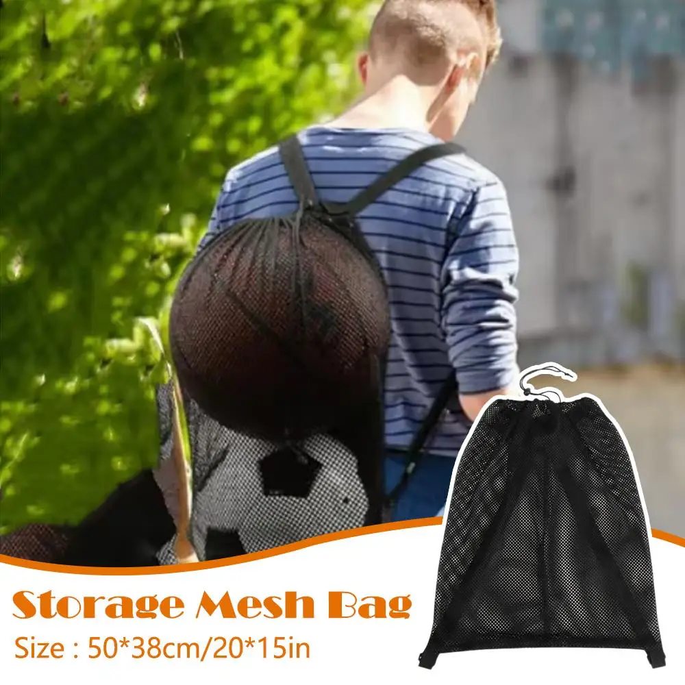 巾着バックパックメッシュバッグポータブルサッカーバスケットボールバッグおもちゃ収納旅行ポケット水泳スーパーマーケットスポーツバッグ Shopp Q6S7
