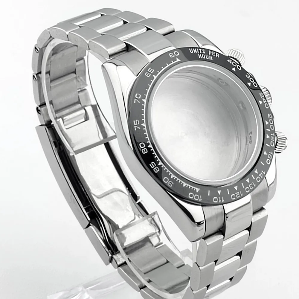 39-mm-Uhrenarmband aus Metall für Herren, passend für das VK63-Uhrwerk, mit Saphirglas, in den Farben Silber, Roségold und Schwarz, Uhrenzubehörteile. – Detail 2