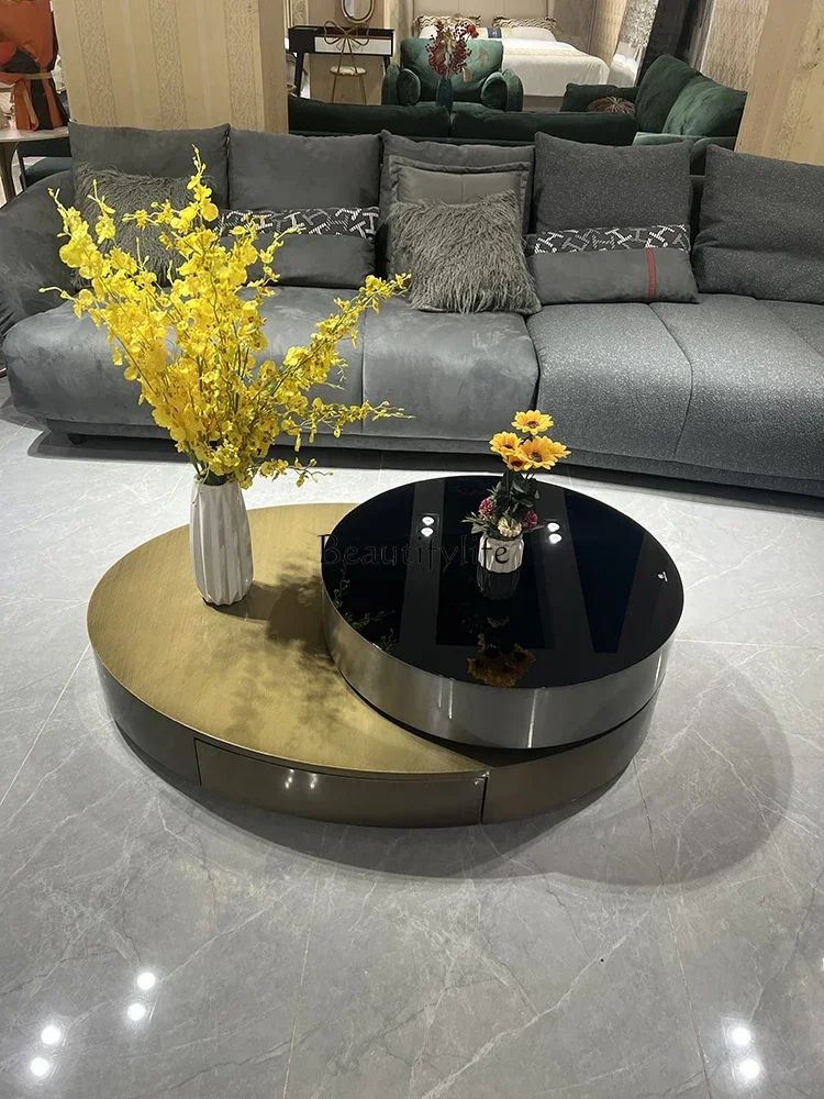 

Creative rotatable coffee table Italian minimalist modern minimalist stainless steel oval