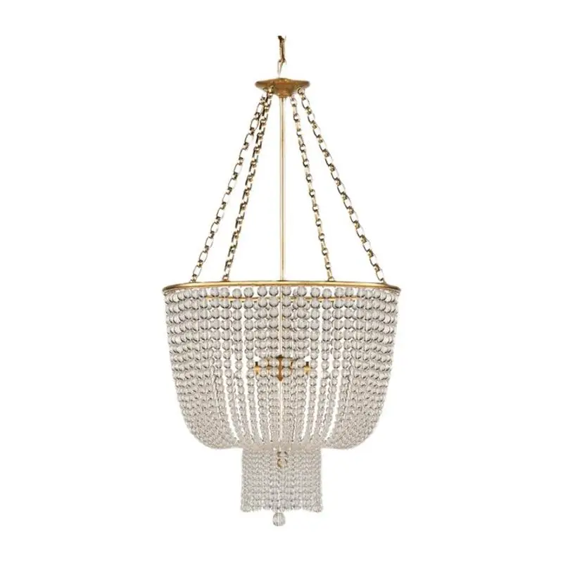 

American rural retro white stone round bead crystal lamp living room bedroom lobby banquet hall chandelier shop