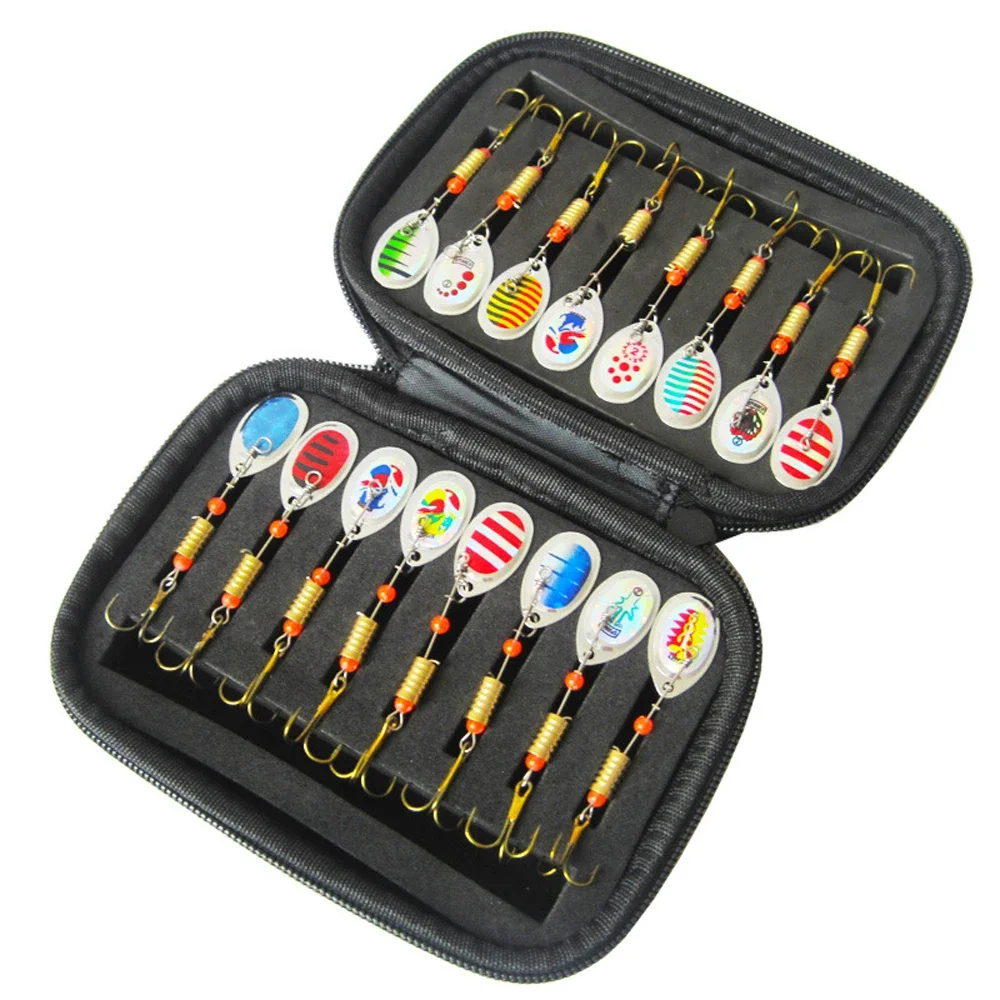 16-Piece Metal Spinner Set with Treble Hooks Metal Composite Sequins EVA Lures Lua Outboard Storage Bag Fake Lure Case