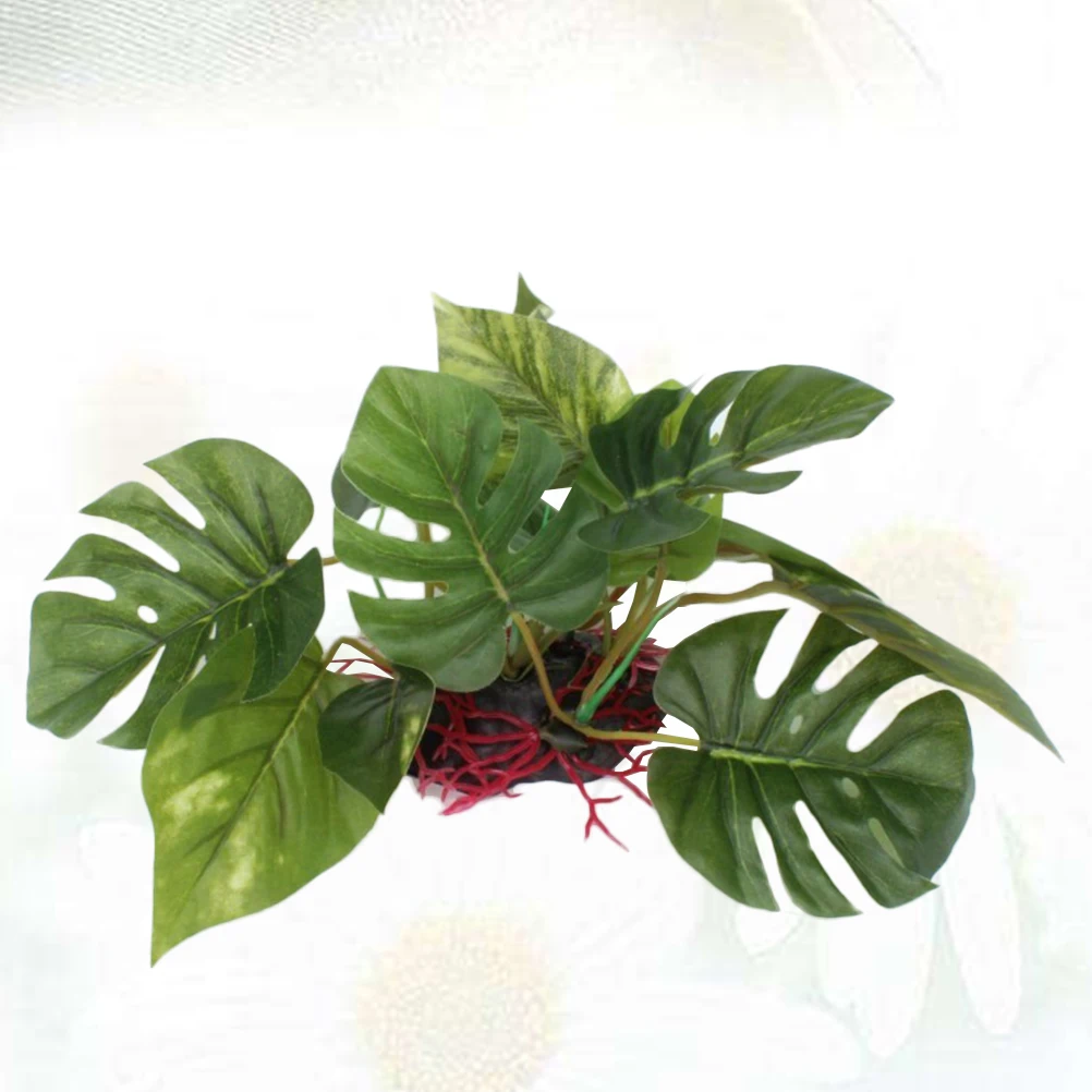

Aquarium Artificial Plant Fake Fish Tank Plant Natural Look Monstera Water Soluble Ornament Decor Plastic Aquarium Scenery Low
