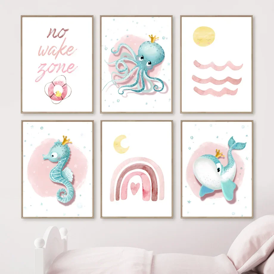 

Cute Sea Animals Seahorse Octopus Whale Quote Wall Art Canvas Painting Nursery Posters And Prints Wall Pictures Baby Kids Room